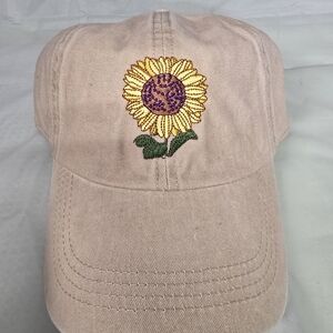 Sunflower Embroidered Beige Cap Hat NWT